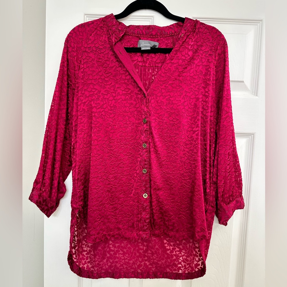Anthropologie cranberry textured blouse